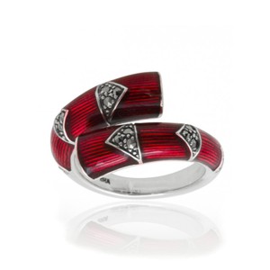 Marcasite and Red Enamel Wrap-around ring